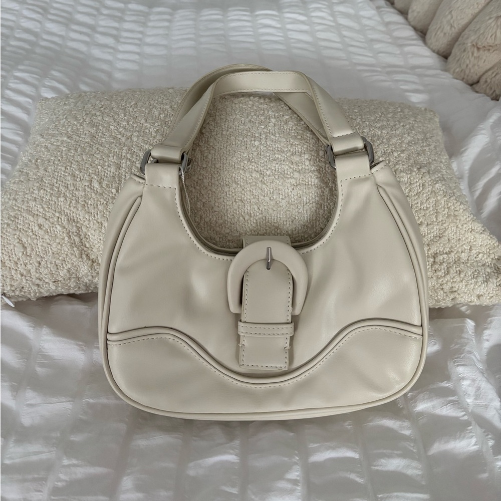 Cream Faux Leather Buckle Purse